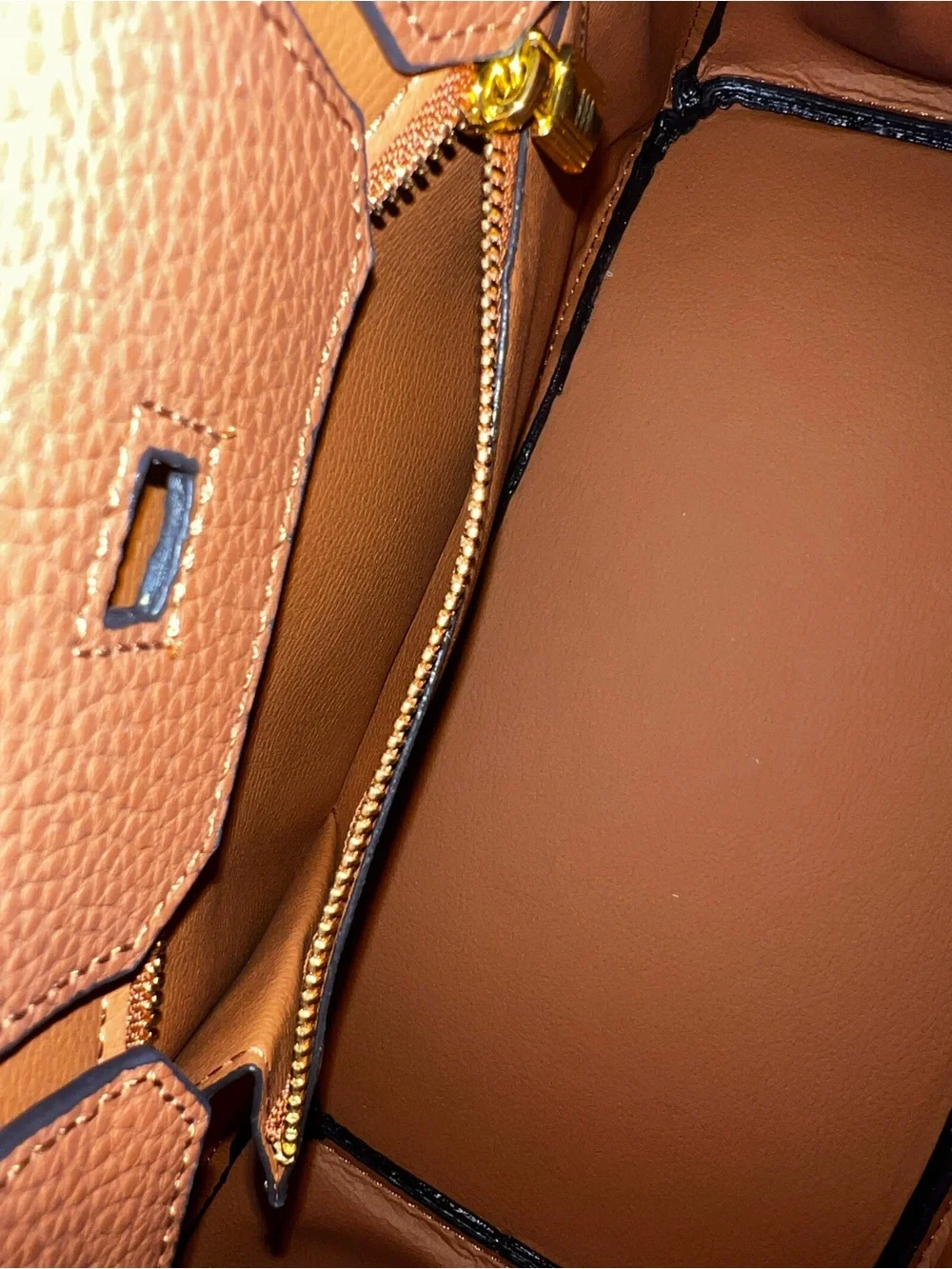 NWOT Birkin Style Pebbled Satchel Tote Bag - Cognac Brown